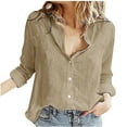 thumbnail image 2 of Hauaitttt Fashion Women Loose Linen Button Solid Lapel Long Sleeves T-shirt Blouse Tops Cute Workout T Shirts Soft Shirt Women Ladies Workout Womens Work Out Shirts Pack Women Long Sleeve Tee Shirt, 2 of 4