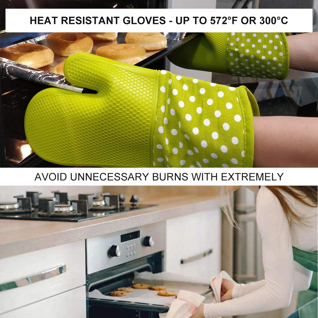 Gants De Cuisine BIGTO En Silicone Résistant à La Chaleur Jusqu'à 500°C - Maniques Étanch Es Barbecue, Four, Micro-ondes - 33 X 19,1 Cm