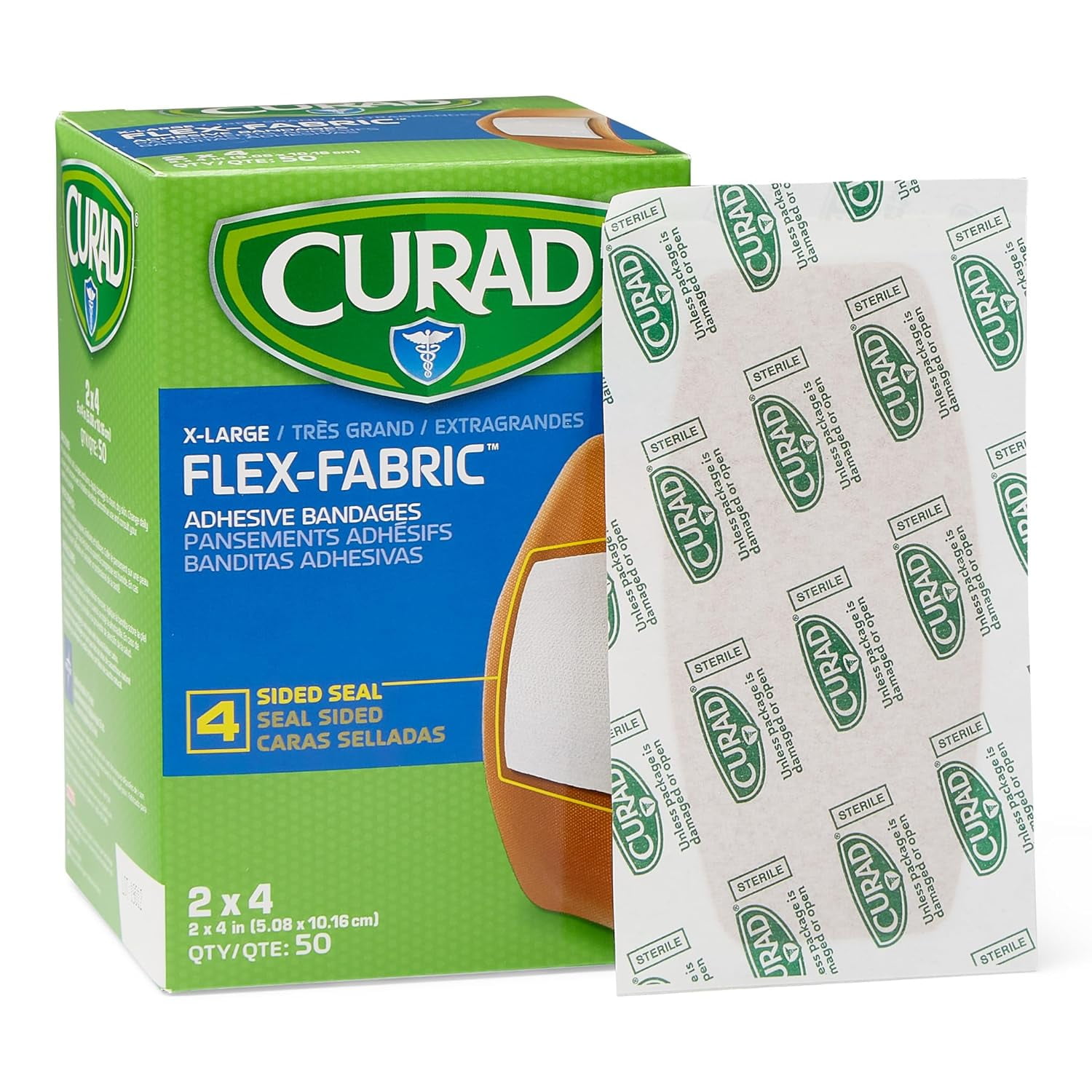 Curad Flex-Fabric Adhesive Bandages, 2"x4", 50 Count