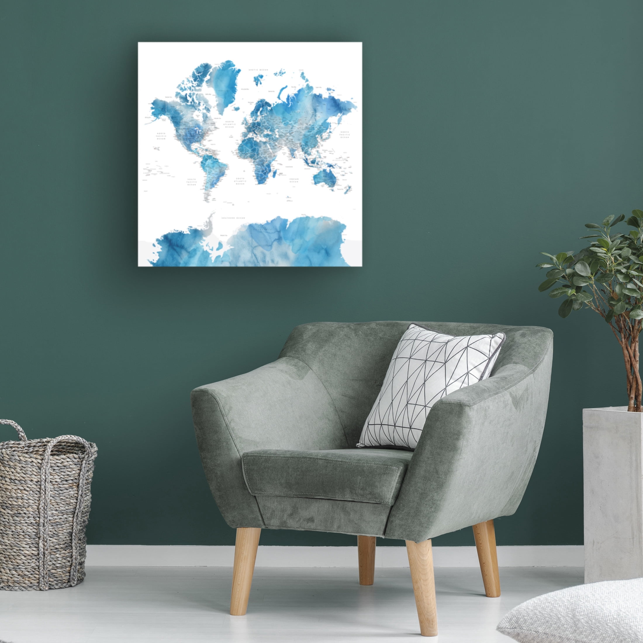 Canvas Wall Art - blursbyai 'Raleigh Detailed Watercolor World Map' Wall Art for Living Room, Bedroom, or Office Décor by Trademark Fine Art - 35 x 35 Inches