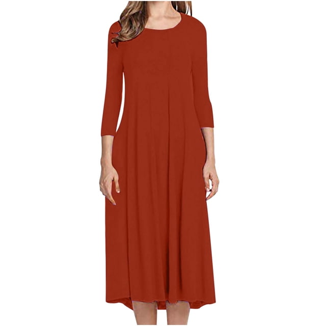 ESSSUT Hauts pour Femmes Liquidation Tendances Confortables Robe Décontractée à Boutons Col en V Couleur Unie Orange S
