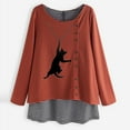 thumbnail image 1 of Womens Long Sleeves Cartoon Cat Print Stripe Patchwork Big Code Tops Blouse, 1 of 6