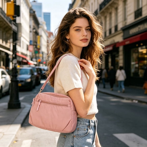 Women Nylon Crossbody Bag Multi Zipper Shoulder Bag Lightweight Small Purse with Pockets for Outdoor Shopping Travel Daily