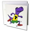 3dRose Funny Cute T-rex Dinosaur Running or Jogging Cartoon - Greeting Card, 6 by 6-inch