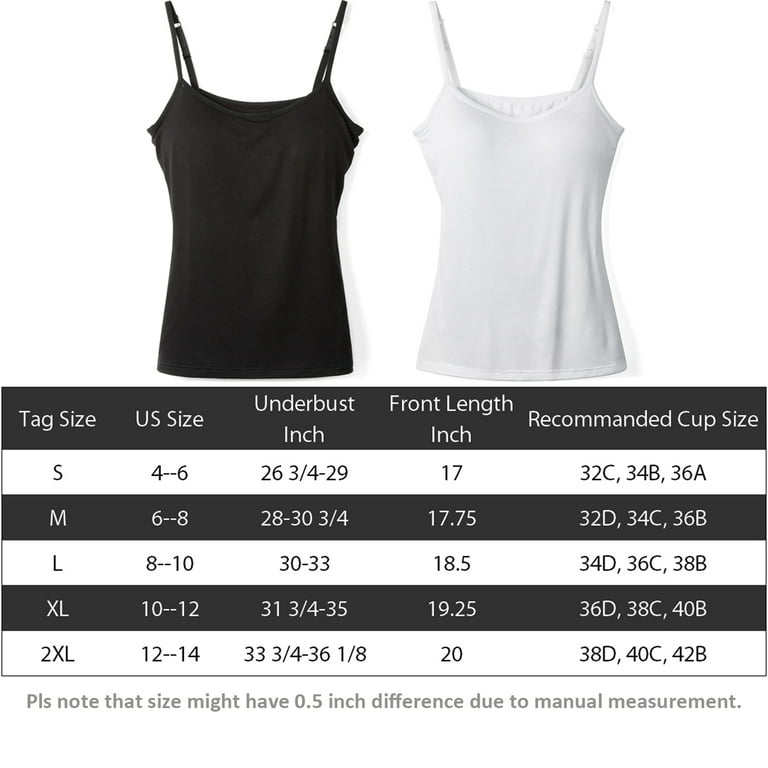 Women's Cami with Built-in Bra Adjustable Strap, 2 Pack Summer Sleeveless  Tank Top Padded Camisole for Yoga 