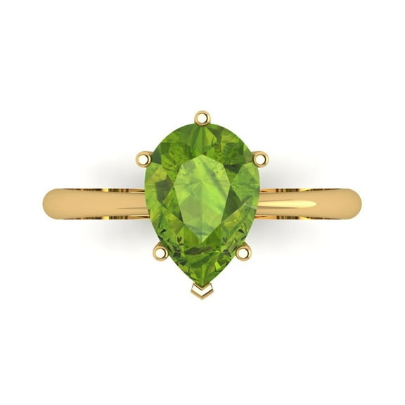 2 ct Pear Cut Natural Peridot Solitaire Engagement Ring for Women in 14K Yellow Gold