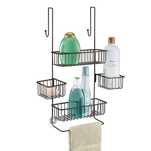 iDesign Metalo Bathroom Over The Door Shower Caddy with Swivel Storage Baskets for Shampoo, Conditioner, Soap, 10.5" x 8.25" x 22.75", Bronze
