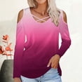 thumbnail image 2 of aidice Womens Tops Casual Round Neck Long Sleeve Fitting Shirts Comfy Cold Shoulder Fall Blouses Tops, 2 of 5