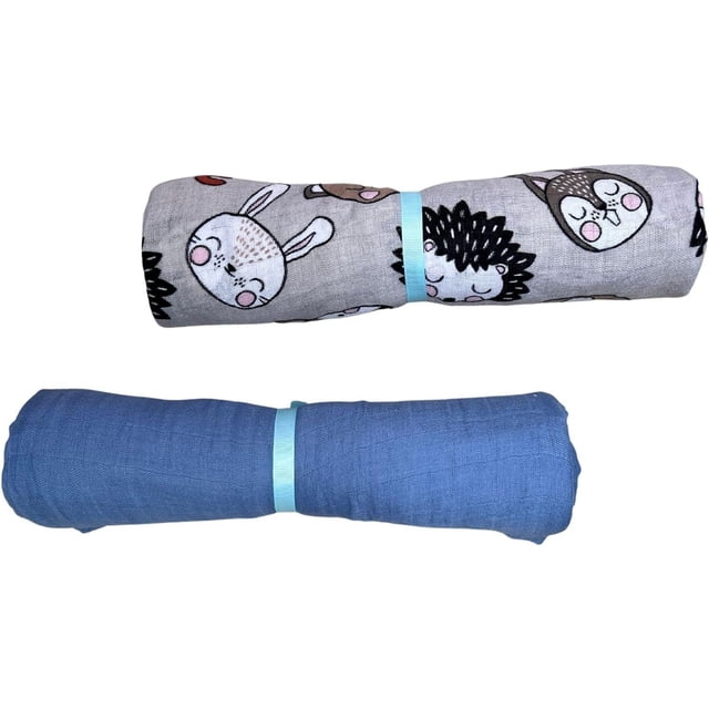 Muselinas/Mantas BABYBAMBOO Pack 2 100% algodón 120x110 cm Animalitos-Azul