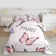 thumbnail image 2 of Homewish Girly Pink Butterfly Queen Comforter Set for Girls, Romantic Eiffel Tower Bedding Sets, Princess Cartoon Theme Reversible Bedding Comforter Set, Breathable Home Decor, 3 Pieces, 2 of 8