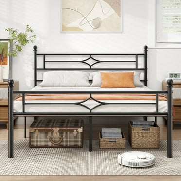 Sailvan Queen Bed Frame, Metal Bed Frames Queen with Headboard & 12.5'' Under Bed Storage, Heavy Duty Platform Bed, No Box Spring Needed, 1200 lbs Capacity, Black