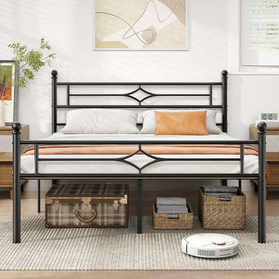 Sailvan Queen Bed Frame, Metal Bed Frames Queen with Headboard & 12.5'' Under Bed Storage, Heavy Duty Platform Bed, No Box Spring Needed, 1200 lbs Capacity, Black