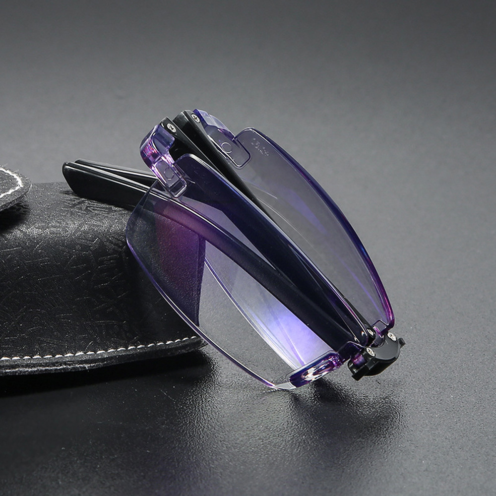 Men Rimless Blue Light Blocking Reading Glasses Foldable Portable
