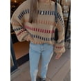 thumbnail image 6 of Women'S Striped Color Block Long Sleeve Oversized Sweater Top Fall Casual Chunky Knit Sweater Khaki S, 6 of 7