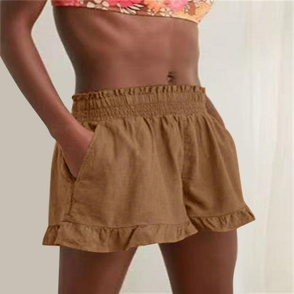 Aayomet Womens Drawstring Shorts Summer Elastic Waist Casual Lightweight with Pockets Dressy,Khaki S