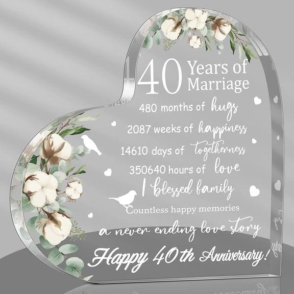 Anniversary Wedding Gift for Her Wife Husband Acrylic Happy Woman Crystal Heart Marriage Keepsake Girlfriend Boyfriend (40th Years)