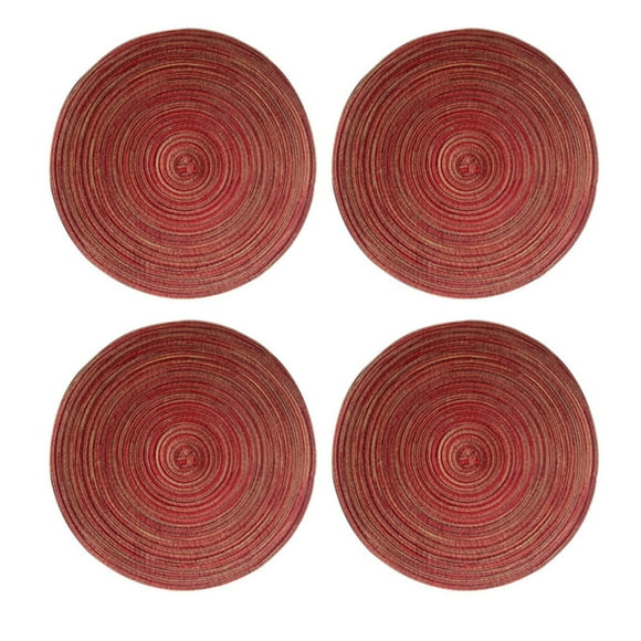 Shiogb Clearance (4X Placemats) Kitchen Placemats, Red Color Placemat 4Pcs, Round Placemats Set Of 4 Round Table Placemats Braided Cotton Place Mats 15 inch for Kitchen Dining Table Holiday Party