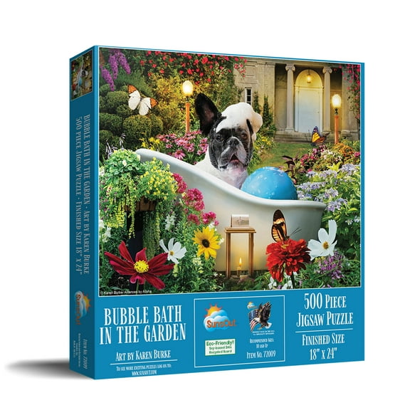 SUNSOUT INC - Bubble Bath in the Garden - 500 pc Jigsaw Puzzle by Artist: Karen Burke - Finished Size 18" x 24" - MPN# 72009