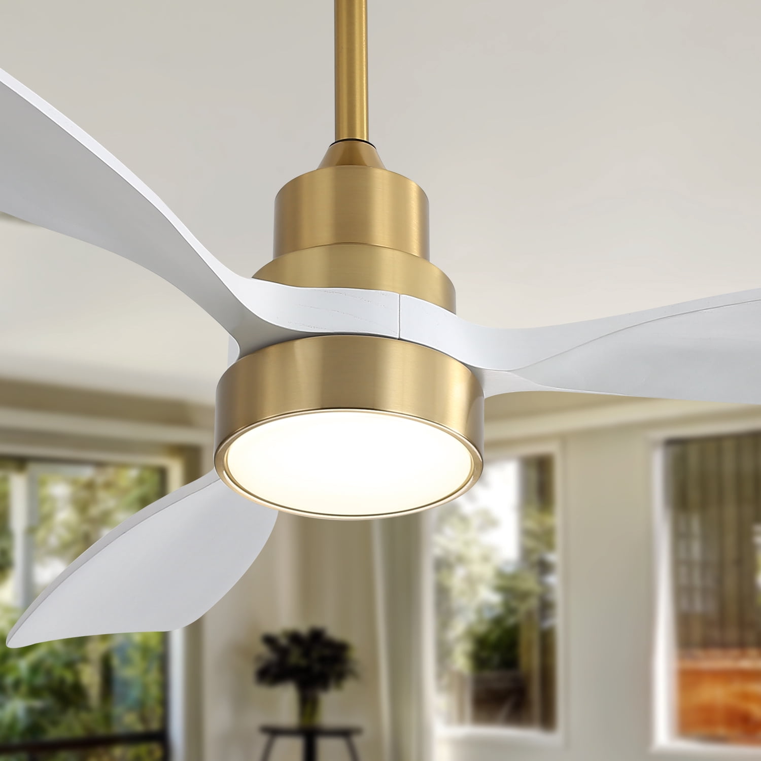 Ceiling Fan 48 Inch, 3 Solid Wood Blades with Remote Control and Reversible DC Motor for Living Room, Gold