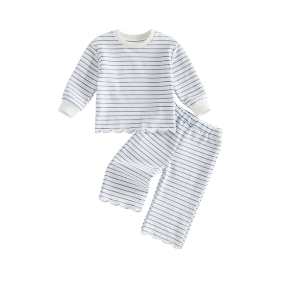 Loicainy Baby Toddler Girl Fall Clothes Set 6 12 18 24 Months 2T 3T 4T 5T Long Sleeve Crew Neck Striped Tops and Pants Outfits