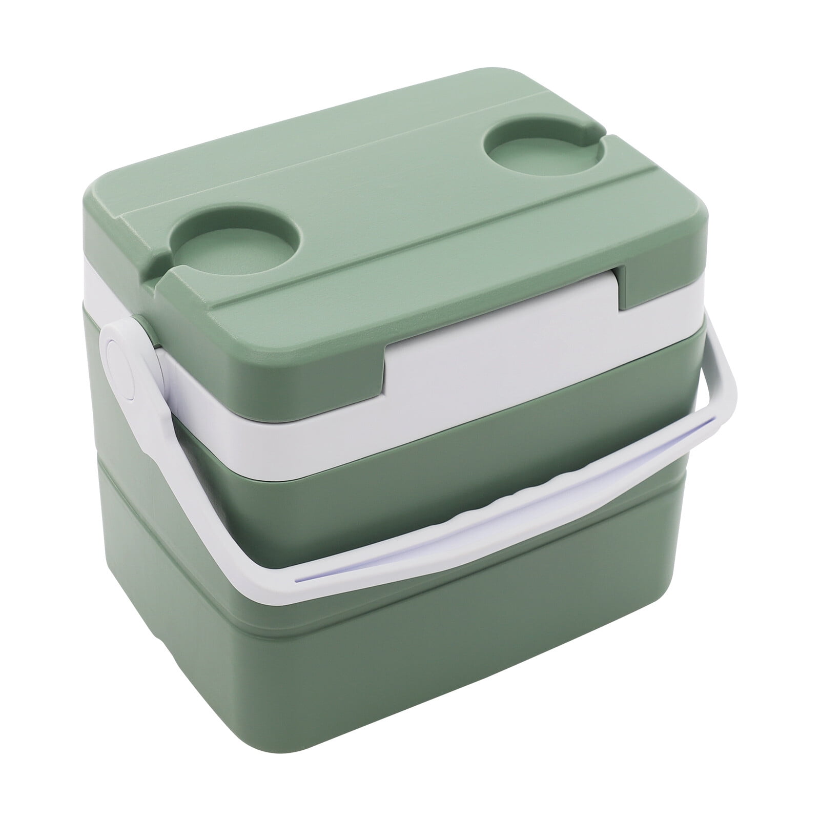 Green 8.5L/2.25Gal Camping Cooler, Insulated Portable Coole with Handle & Cup Slots, Leak-Proof Hard Cooler for BBQ, Camping, Pincnic