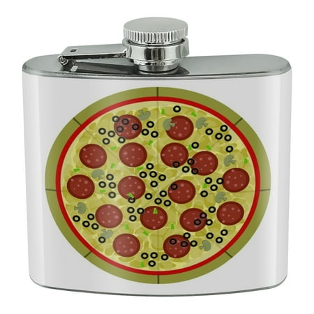 

Pepperoni Pizza with Cheese Olives Stainless Steel 5oz Hip Drink Kidney Flask