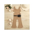thumbnail image 3 of hirigin Toddler Kids Girls Sleeveless Rompers Solid Color Knitted Ribbed Waist Cutout Jumpsuits Summer One-Piece Clothes with Waist Bag, 3 of 9