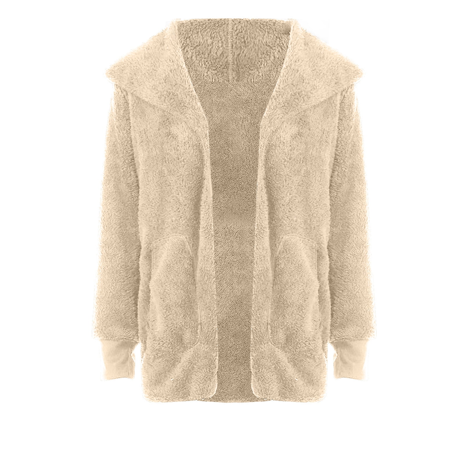 Winter Coats for Women Plus Size S-5X Fleece Long Sleeve Jackets with Hood and Pockets Ladies Casual Solid Warm Open Front Outerwear Coat