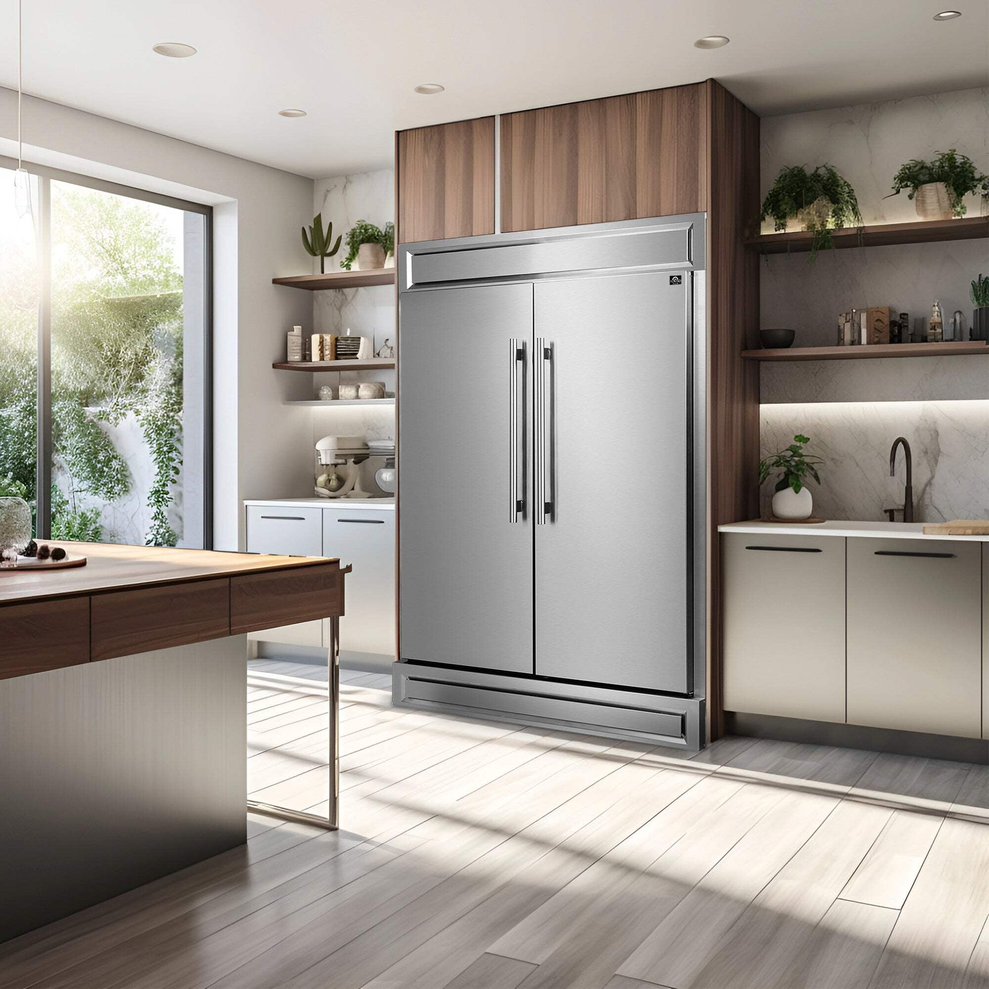 FORNO Premium 2-Piece Kitchen Bundle - Galiano 48" Stainless Steel Gas Range, Maderno 2-28 " Wide Units with Decorative Trim