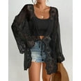 thumbnail image 3 of Bsubseach Lace Kimono Swimsuit Cover Up for Women Mesh Sheer Kimonos Cardigan Boho Beachwear Black, 3 of 6