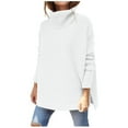 thumbnail image 1 of Mode Femme Décontractée Couleur Unie Chandail Tricoté Fendu Manches Longues Col Roulé, 1 of 1