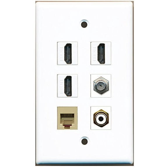 RiteAV - 3 HDMI 1 Port RCA White 1 Port Coax Cable TV- F-Type 1 Port Phone RJ11 RJ12 Beige Wall Plate