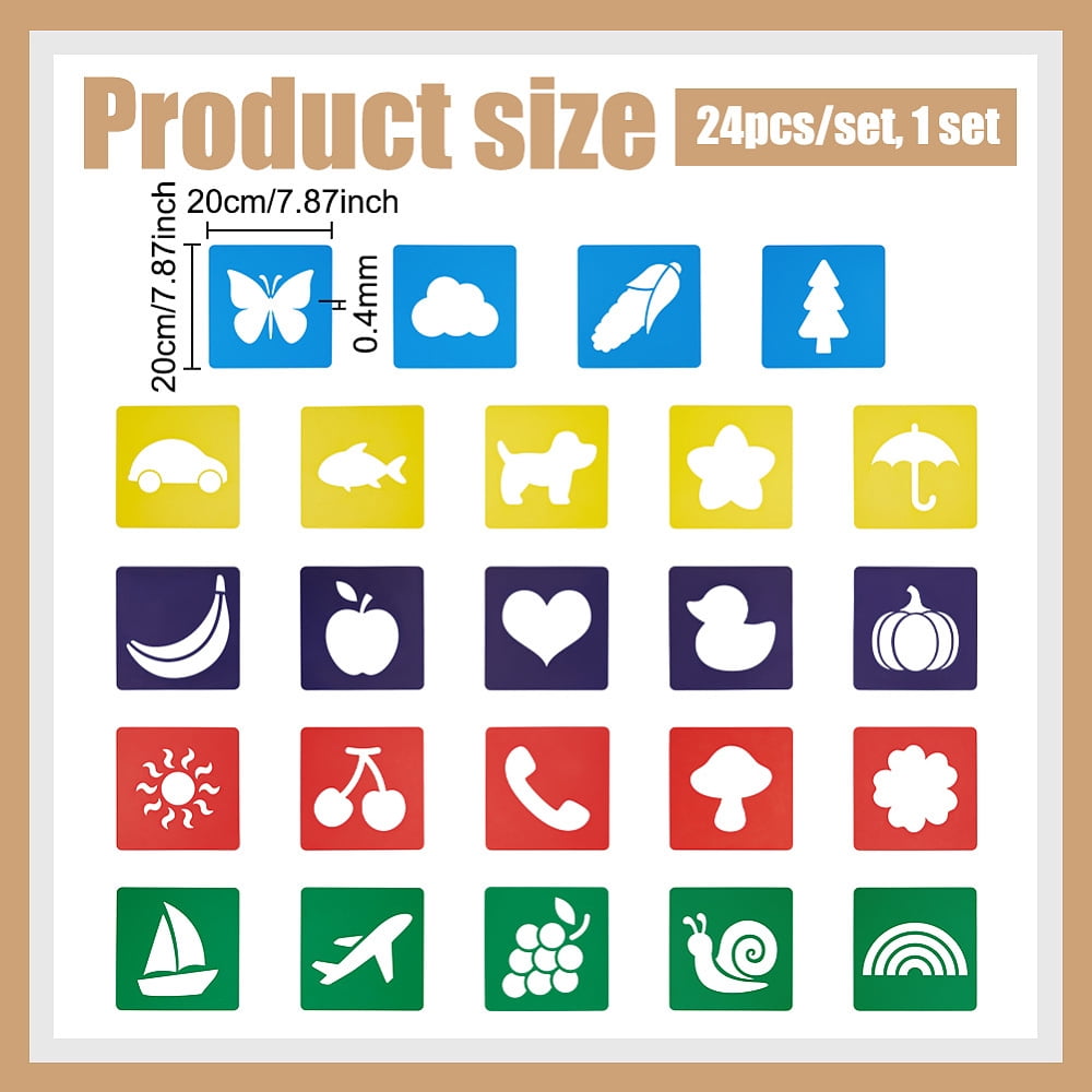 1 Set 24Pcs PET Drawing Painting Stencils Templates Mixed Shapes 200x200x0.4mm