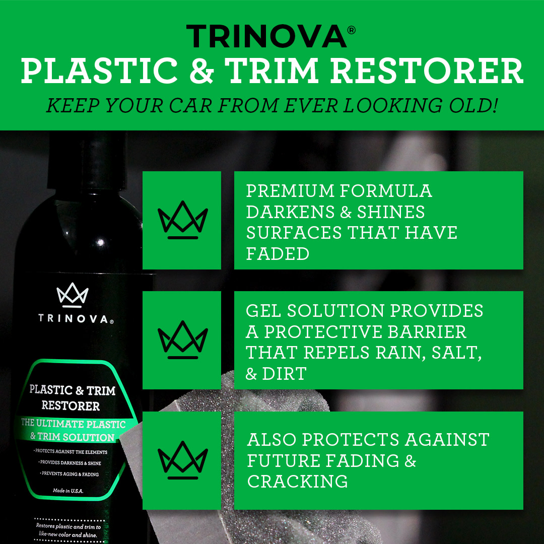 TriNova Plastic & Trim Restorer - Shines & Darkens Worn Out Plastic, Vinyl & Rubber Surfaces - Protects Cars & Motorcycles from Rain, Salt & Dirt - Prevent Fading - 8 OZ - image 10 of 11
