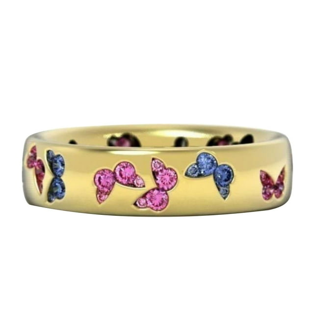 Flmtop Bague de Mode Femme Papillon Incrustée de Zircon Cubique Bijou de Mariage Fête