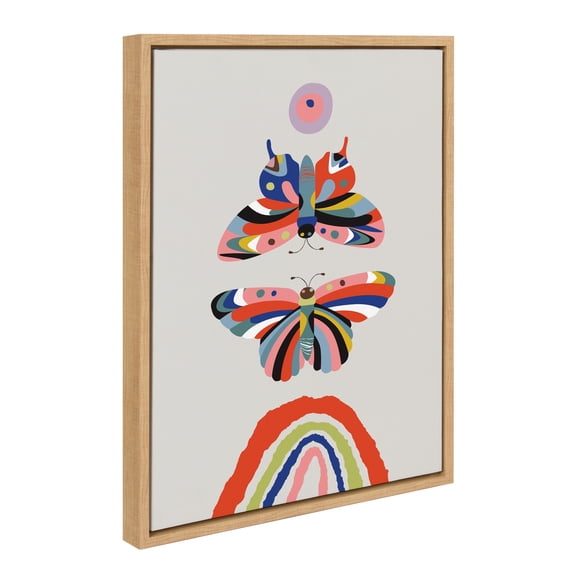Kate and Laurel Sylvie Butterflies Framed Canvas Wall Art by Rachel Lee of My Dream Wall, 18x24 Natural, Colorful Abstract Butterfly Vibrant Art for Wall