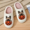thumbnail image 2 of GrmtClth Comfort Fleece Lined House Slippers Cartoon Dog Pumpkin Pattern Soft Closed Toe Anti-Slip Sole Bedroom Slippers White 44(US/10.5), 2 of 6