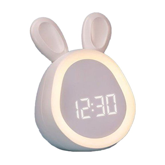 Alarm Clock with Night Light Smart Bunny Shape Alarm Clock Adjustable Volume Brightness Multiple Ringtones USB Rechargeable for Bedroom Desk Gray
