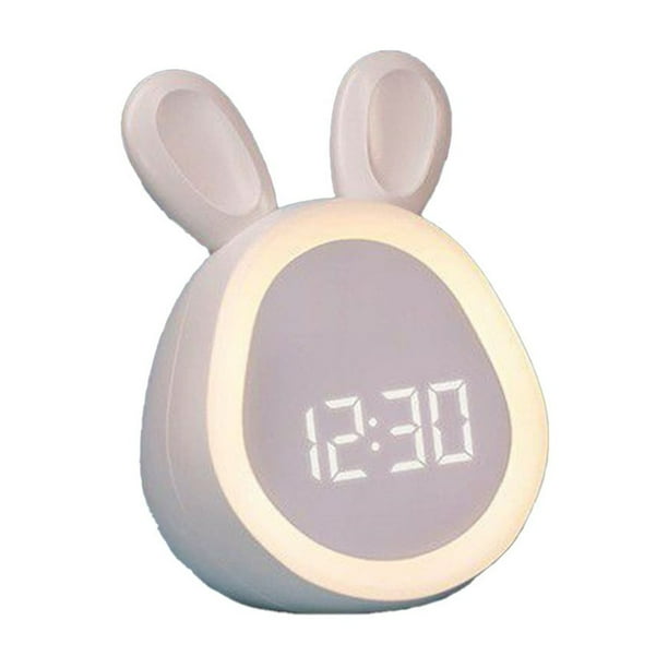 Yhmxh Adorable despertador con forma de conejito y luz nocturna para dormitorio. Incluye ajustes inteligentes, brillo ajustable, alarmas y múltiples tonos de llamada para todas las edades.