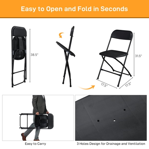 Alvantor Black Folding Chairs Set for Home, Office, and Events - 350lbs Capacity, Pack of 10