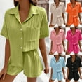 thumbnail image 2 of Xuhomer Summer 2 Piece Suits s for Women Solid Color Short Sleeve Button Down Tops Cover Up and Elastic Waist Wide Leg Shorts Summer Travel Vacation Outfits TrackSuits Matching Hot Pink S, 2 of 9