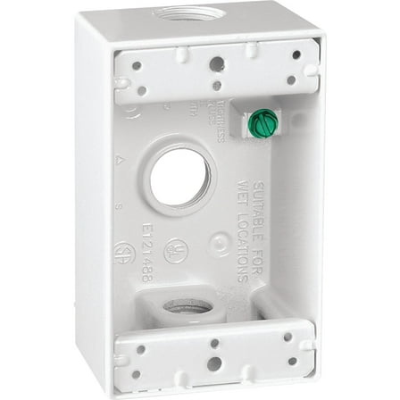 Southwire Single Gang 1/2 In. 3-Hole White Weatherproof Junction Box WB1350W-UPC