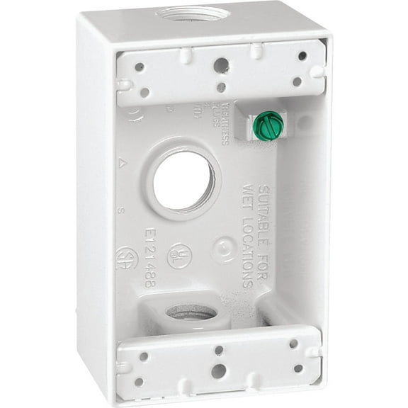 Southwire Single Gang 1/2 In. 3-Hole White Weatherproof Junction Box WB1350W-UPC
