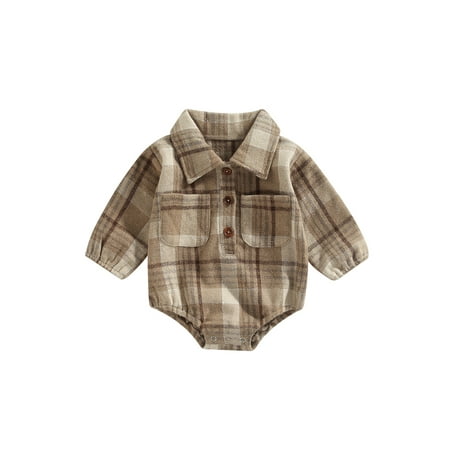 

Sunisery Kids Baby Boy Romper Infant Girls Lapel Long Sleeve Vintage Plaid Jumpsuit One piceBodysuit Coffee 0-6 Months
