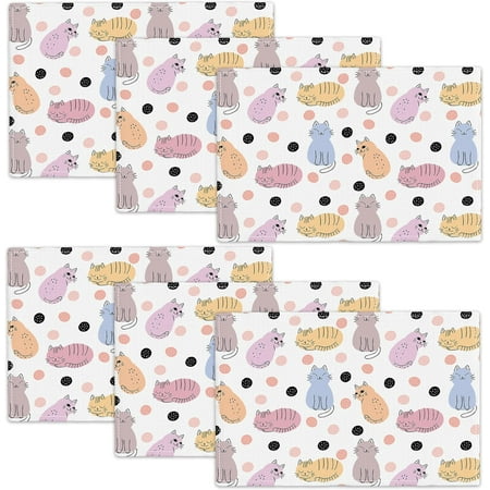

Cats Placemats Set of 6 Funny Cats Place Mats Table Mats for Kitchen Dining Table Kitchen Decor Linen 12x18 Inch
