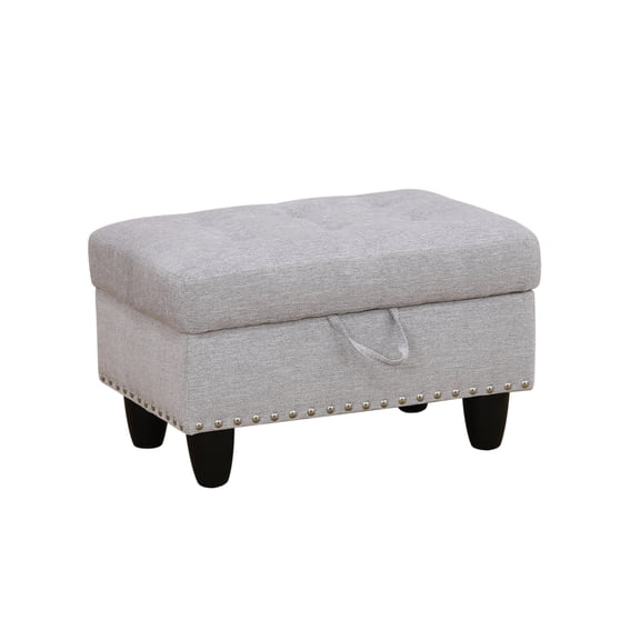 Grey White Flannel Storage Ottoman for Living Room Sofa
