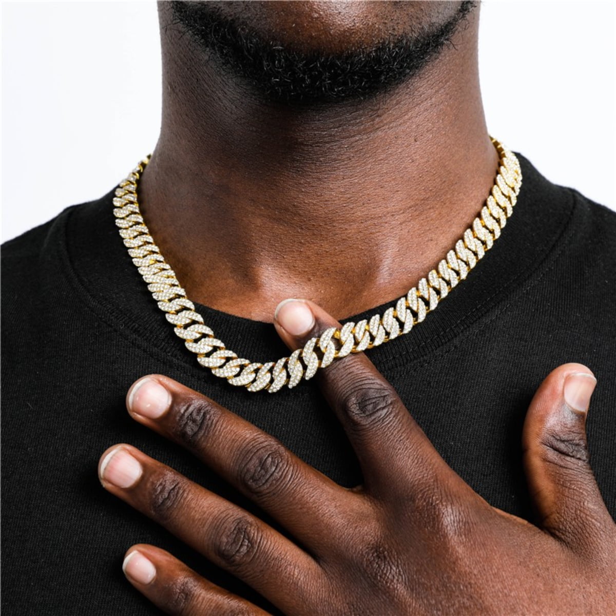 Male 10MM Cuban Chain Necklace for Men Women Iced Out Zircon Hip Hop Jewelry 20inch