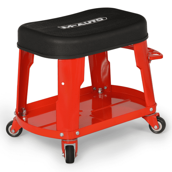 M-AUTO Rectangular Rolling Creeper Garage/Shop Seat Mechanic Roller Stool with Tool Tray Storage, 300 lbs Capacity - Red