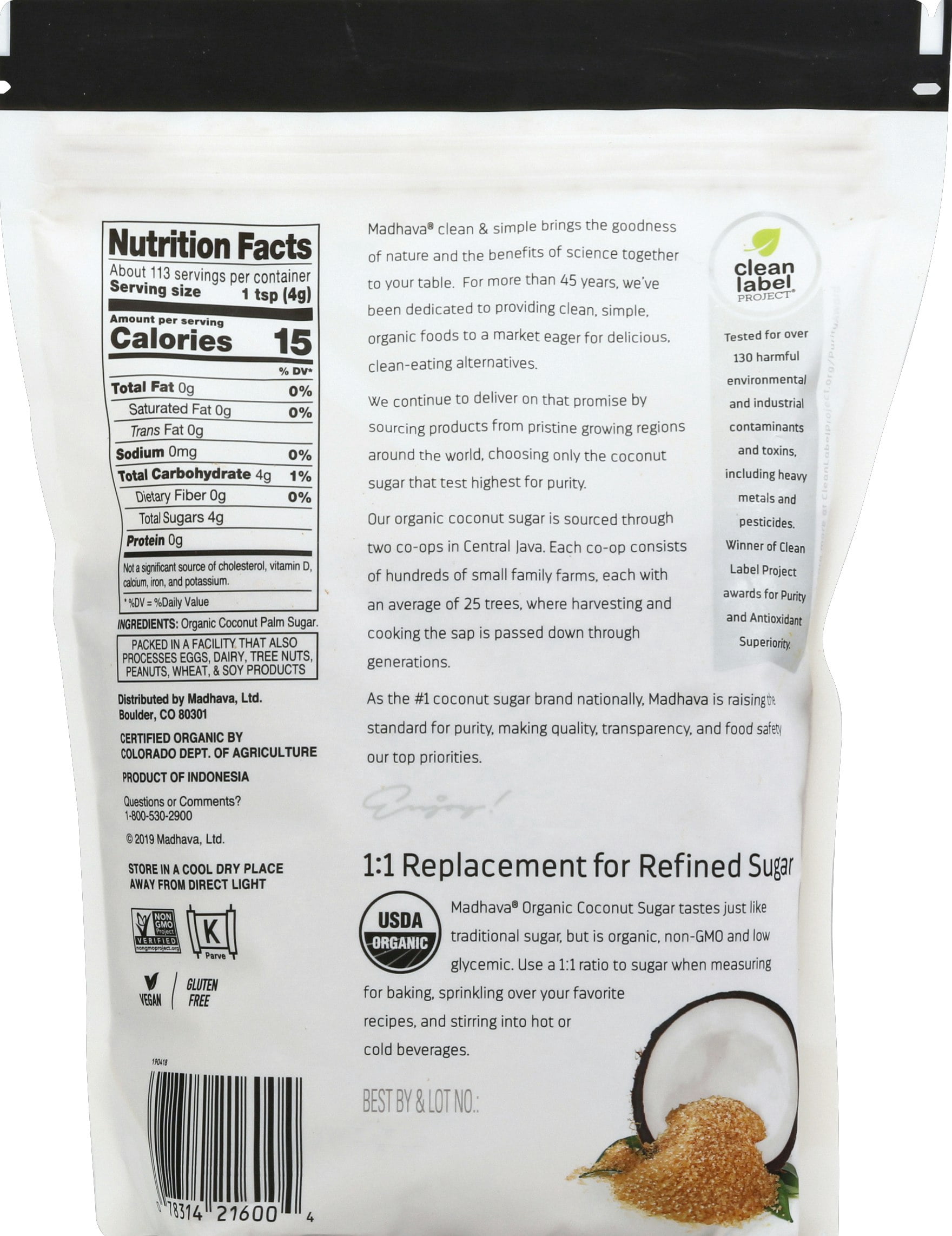 Madhava Organic Blonde Coconut Sugar 16 oz (Pack Of 6)