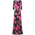 thumbnail image 1 of Bon Rosy, Women's, 3/4 Sleeve V-Neck Printed Maxi Faux Wrap Floral Dress, Black Fuchsia, M, 1 of 3